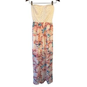 Streetwear Society Lace Cream Floral Boho Strapless Dress Size S Summer